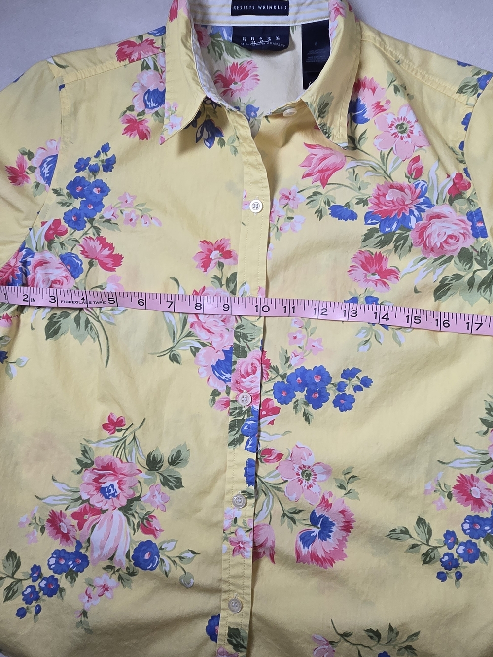 Liz Claiborne Womens Yellow Floral Button Up Shirt 3/4 Sleeve Size 8 Cottagecore - Picture 10 of 11